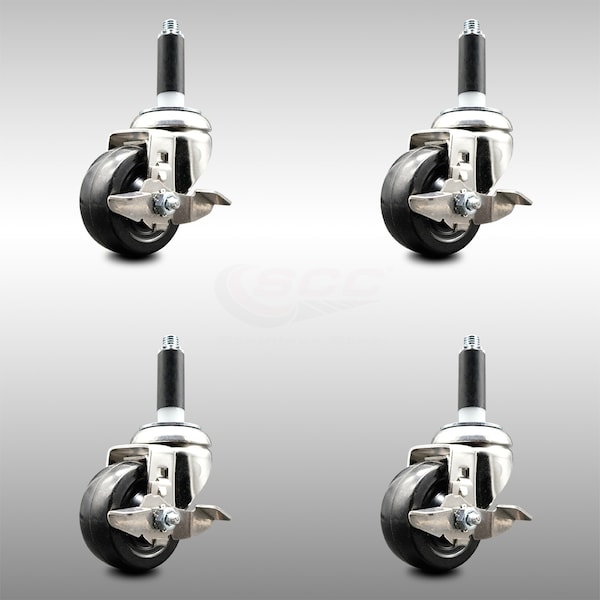 Service Caster 3 Inch 316SS Hard Rubber Swivel 7/8 Inch Expanding Stem Caster Set Brake SCC SCC-SS316EX20S314-HRS-TLB-78-4 - main